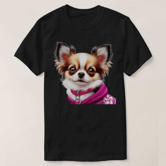 Camiseta Sketch Chinhuahua Realista e Bonito 3 (Frente do Design)
