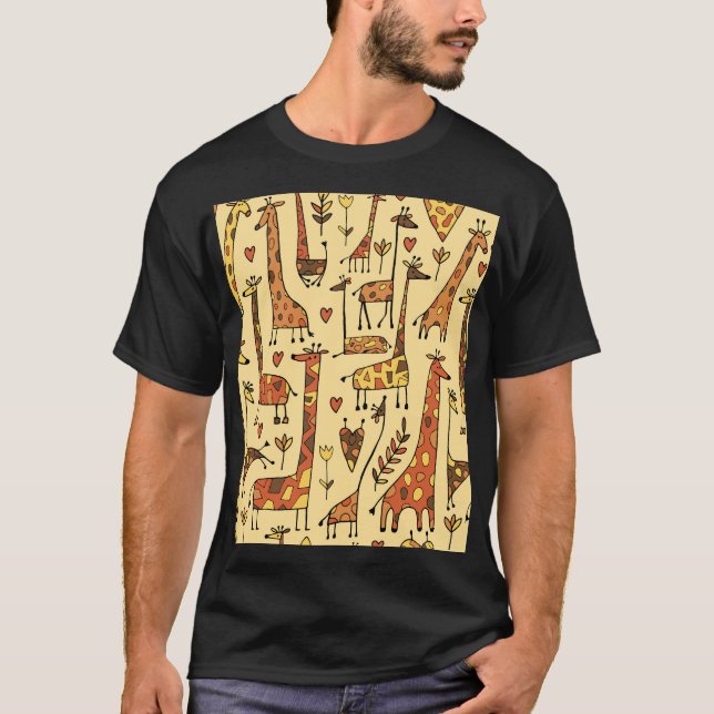 Camiseta Sketch Giraffe, Design De Diversão Sem Olho. (Frente)