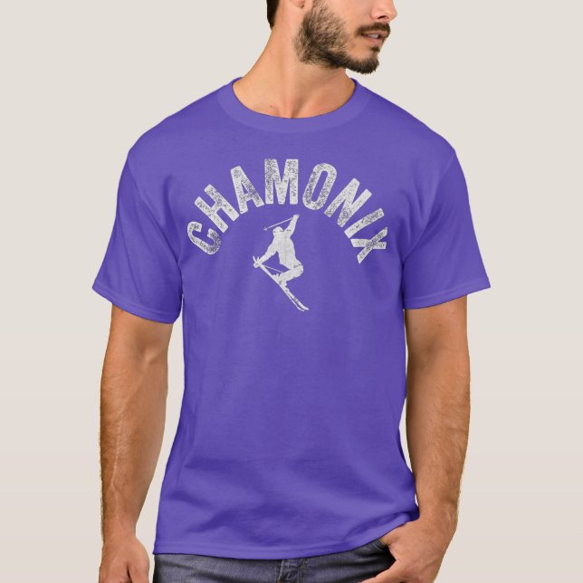 Camiseta Ski Chamonix Mont Blanc Skier France Vintage (Frente)