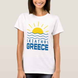 Camiseta Skiathos Grécia Sol e Ondas Marítimas Mulheres