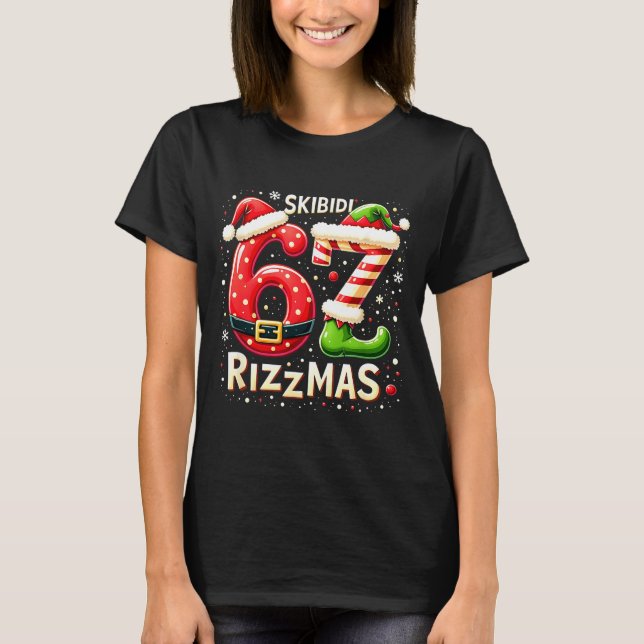 Camiseta Skibidi 67 Rizzmas Christmas Meme Funny Elf Santa  (Frente)