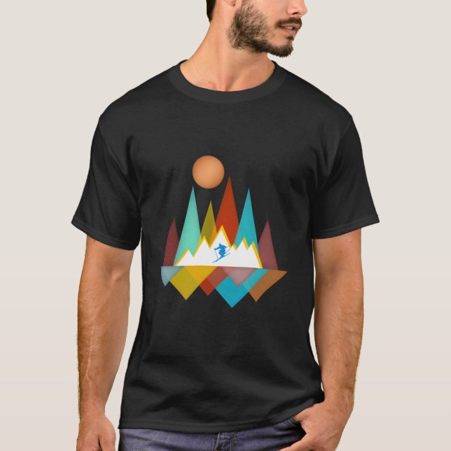 Camiseta Skier Snow Skiing Outdoor Mountains Forest Nature (Frente)