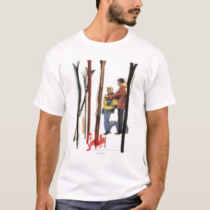 Camiseta Skis em pé na neve por Casal