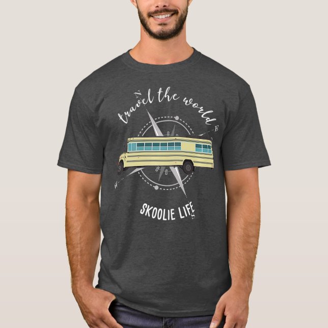 Camiseta Skoolie Life Converteu Ônibus Escolar em Viagem (Frente)
