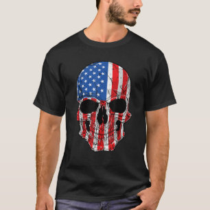 Camiseta Skull American Flag 4° julho T shirt Men Women