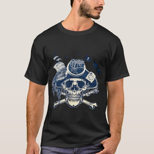 Camiseta Skull And Crossbones Pirate Ship Jolly Roger Flag  (Frente)