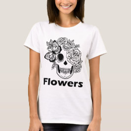Camiseta Skull and Flowers black and white