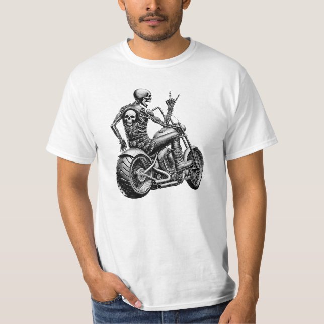 Camiseta "Skull-Biker" auf Motorrad (Frente)