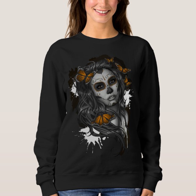 Camiseta Skull Butterfly Sugar Skull  sad emo girl y2k goth (Frente)
