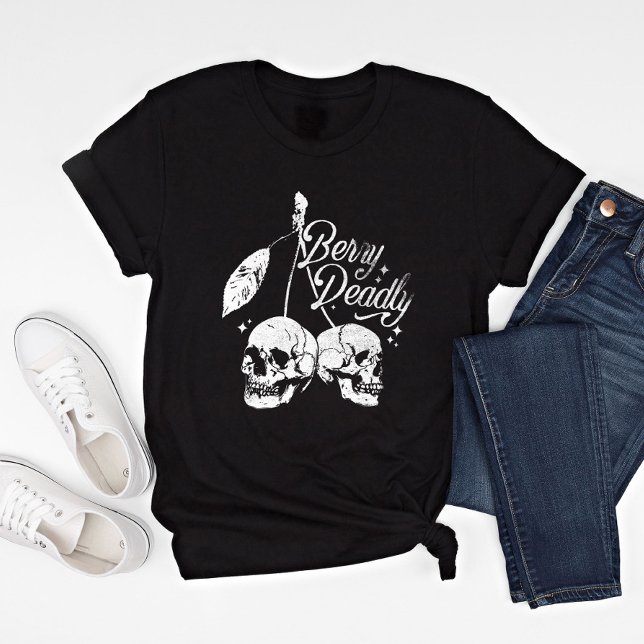 Camiseta Skull Cherry Spooky and Sweet Gothic Halloween (Criador carregado)