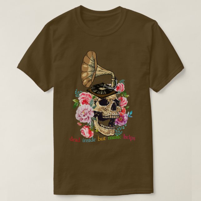 Camiseta Skull Dead Inside But Music Helps Funny Skeleton M (Frente do Design)