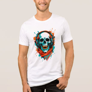 Camiseta Skull DJ Fones de ouvido - Street Art Vibe Music T