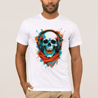 Camiseta Skull DJ Fones de ouvido - Street Art Vibe Music T