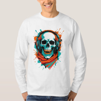 Camiseta Skull DJ Fones de ouvido - Street Art Vibe Music T