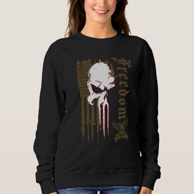 Camiseta Skull Freedom Liberty In The USA Patriot Flag Hono (Frente)