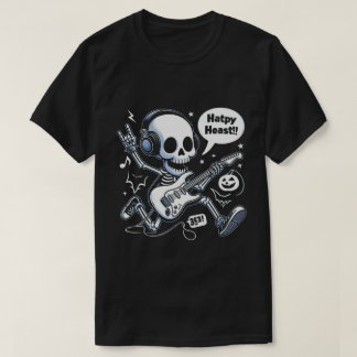 Camiseta Skull Guitar Halloween Rocker Encantado Música Tee