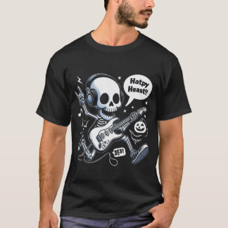 Camiseta Skull Guitar Halloween Rocker Encantado Música Tee