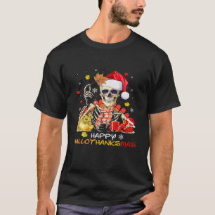 Camiseta Skull Happy Hallothanksmas Dia das Bruxas