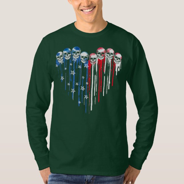 Camiseta Skull Heart Dripping American Flag 4th Of July (Frente)