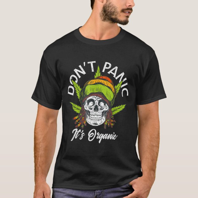 Camiseta Skull Jamaica Rasta Funny Don´t Panic It´s Organic (Frente)