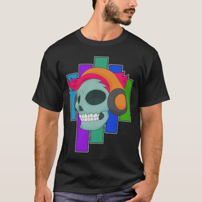 Camiseta Skull Musical Headphone Music (Frente)