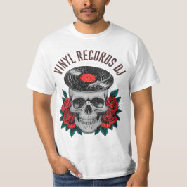Camiseta skull rocker head record player