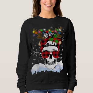 Camiseta Skull Santa Hat Reindeer de Natal Luz Vermelha Buf