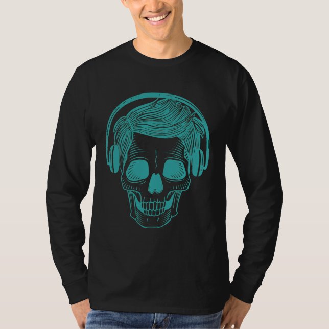 Camiseta Skull Skeleton Headphones Music Musician (Frente)