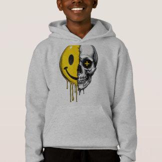 Camiseta Skull Smiley Drop Hoodie – Desenho Ousado de Arte