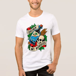 Camiseta Skull & Sunset Tatuagem Tropical Ideia Única de