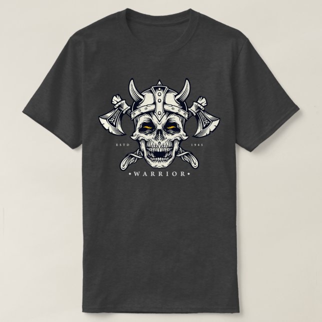 Camiseta Skull Viking Warrior com Ax e Helmet Viking Sc (Frente do Design)