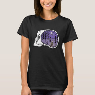 Camiseta Skull with Forest Nighttime Camping Scene True Cri