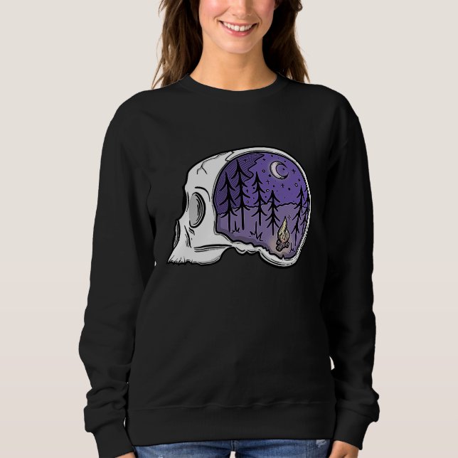 Camiseta Skull with Forest Nighttime Camping Scene True Cri (Frente)