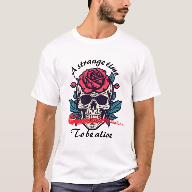 Camiseta Skull with Rose – Dark Gothic Floral Design (Frente)