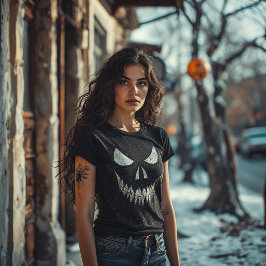 Camiseta skull with sharp teeth and glaring eyes,halloween