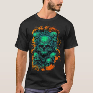 Camiseta Skulls Chama Scary Green Color Gótica Biker