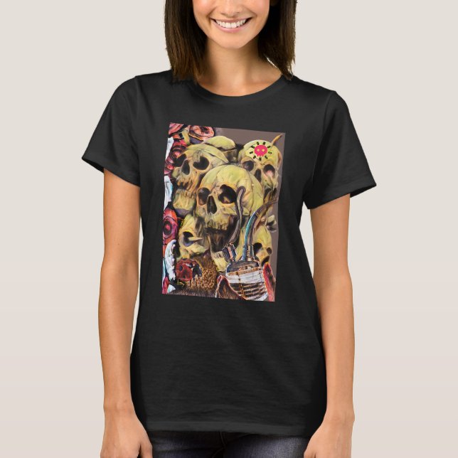 Camiseta Skulls Rosas Ladybug Bong & Bones Men Women Tee (Frente)