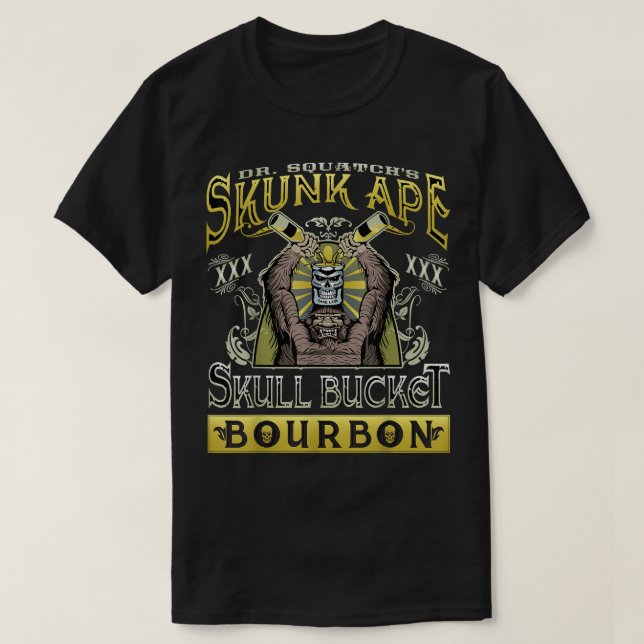 Camiseta Skunk Ape Skull Balde Bourbon do Dr. Squatch (Frente do Design)