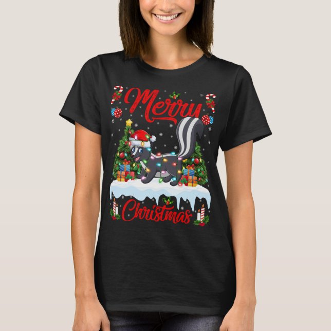 Camiseta Skunks Lover Xmas Lighting Santa Hat Skunks Cristo (Frente)