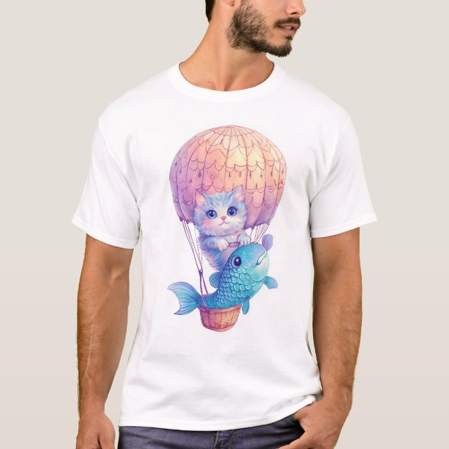 Camiseta Sky High Kitty � Cute Whimsical Cat Adventure (Frente)
