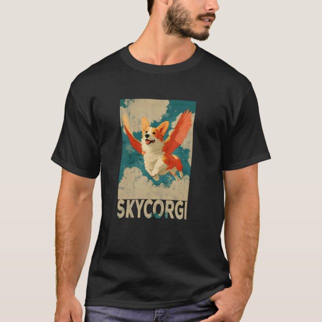 Camiseta SkyCorgi Divertido Retro Corgi Alado Voador Cachor (Frente)