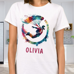 Camiseta Skydiver Colorido de Cores-d'Água Personalizado
