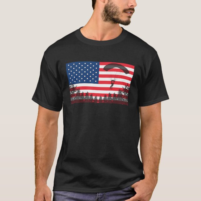 Camiseta Skydiving USA Flag Skydiver Parachute BASE Jump P (Frente)