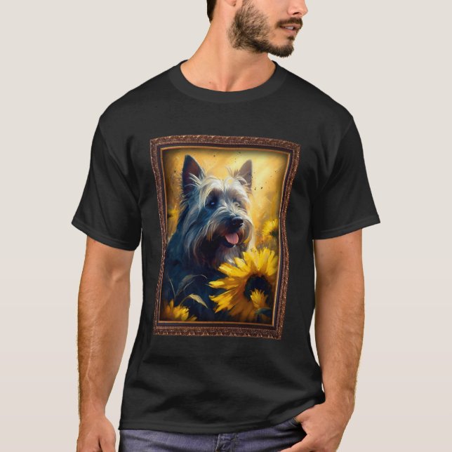 Camiseta Skye Terrier Pintando Flor de Girassol Mãe Mulhere (Frente)