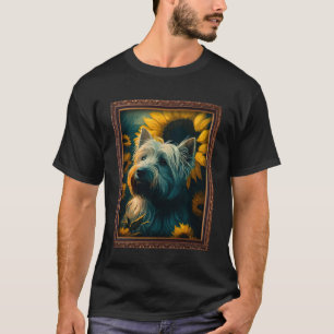 Camiseta Skye Terrier Pintando Flor de Girassol Mãe Mulhere