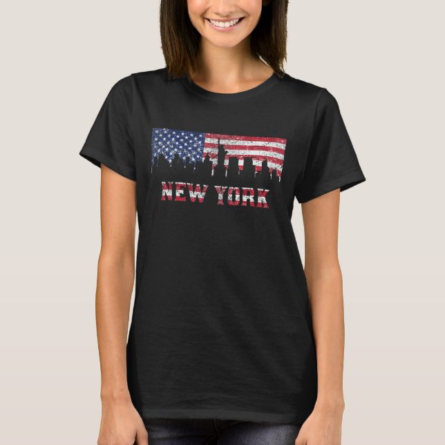 Camiseta Skyline da bandeira americana da Nova Iorque (Frente)
