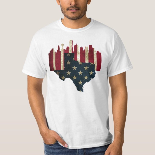 Camiseta Skyline da bandeira de Dallas, Texas (Frente)