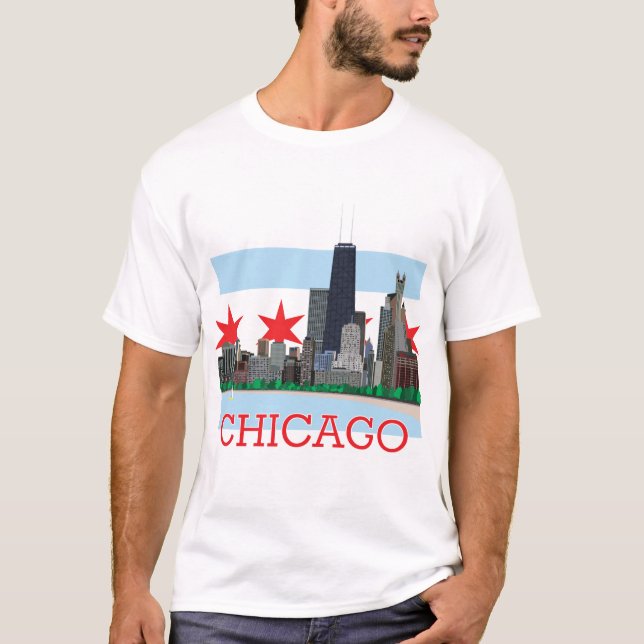 Camiseta Skyline de Chicago e bandeira da cidade (Frente)
