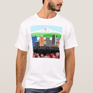 Camiseta Skyline de Portland Oregon com capa da montagem