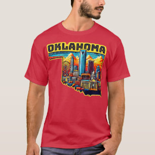 Camiseta Skyline do Mapa do Estado de Oklahoma com Marcas d